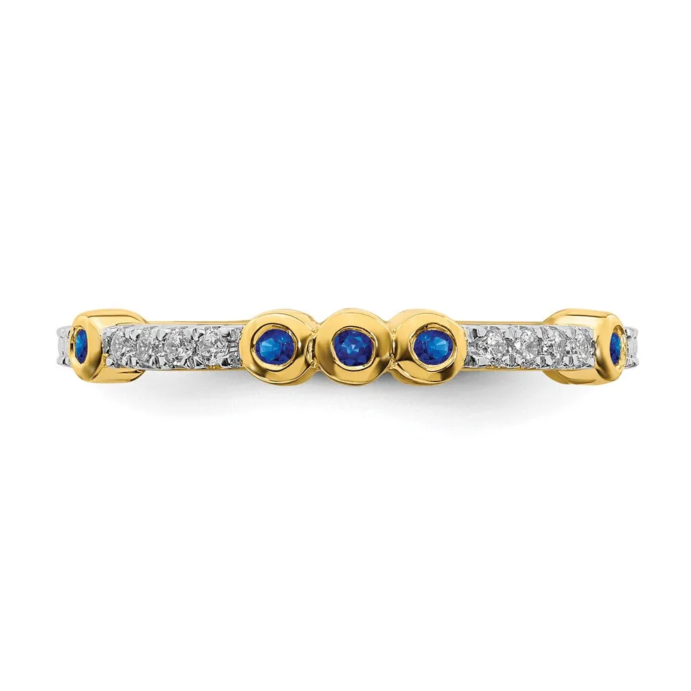 2mm 14k Yellow Gold Created Sapphire & .08 Ctw Diamond Stackable Band