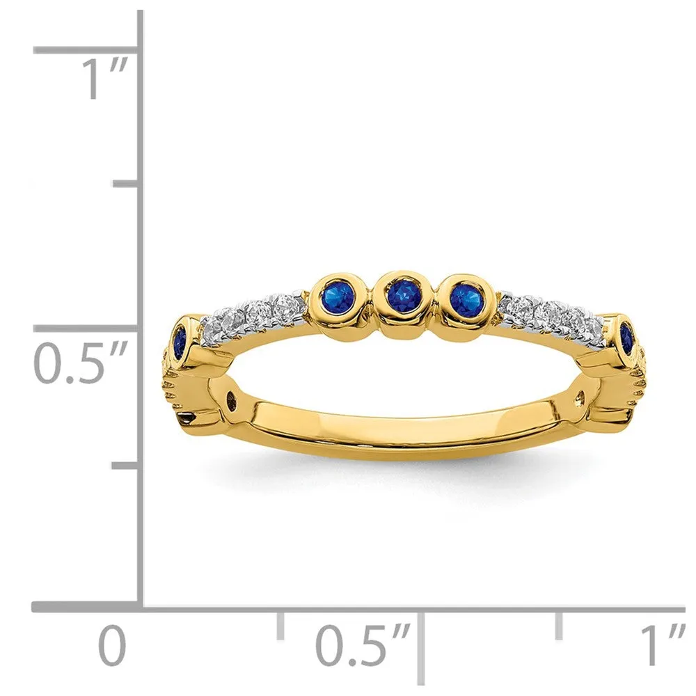 2mm 14k Yellow Gold Created Sapphire & .08 Ctw Diamond Stackable Band