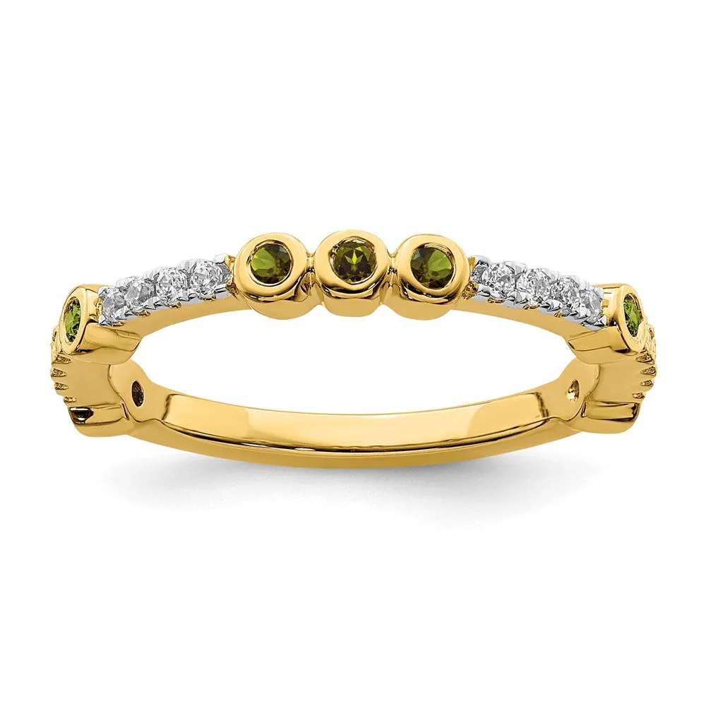 2mm 14k Yellow Gold Peridot & .08 Ctw Diamond Stackable Band