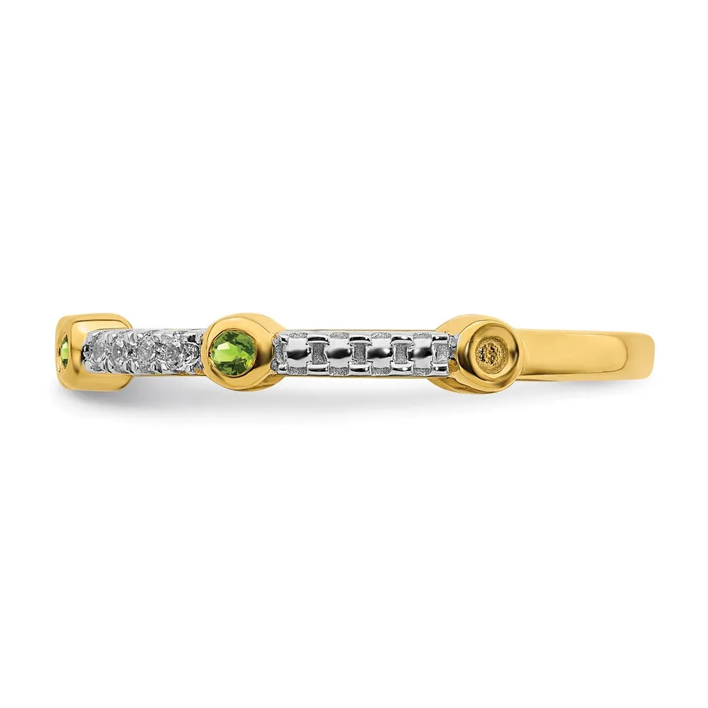 2mm 14k Yellow Gold Peridot & .08 Ctw Diamond Stackable Band