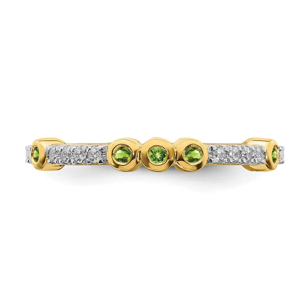 2mm 14k Yellow Gold Peridot & .08 Ctw Diamond Stackable Band