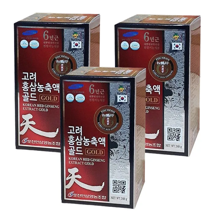 3 Bottles POCHEON Korean Red ginseng Extract Gold 240g Health supplements blood flow memory antioxidant immunity fatigue improve