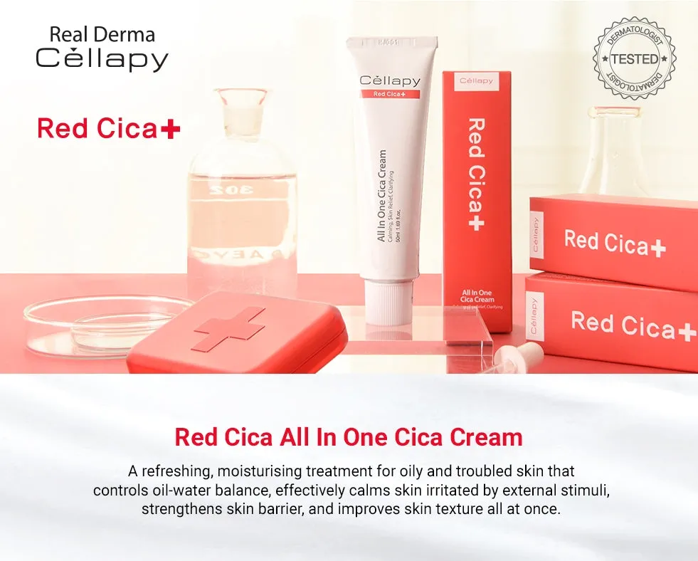 3 Pcs Cellapy Red Cica All In One Cica Creams 50ml Sensitive Trouble Skin Oil Water Balance Skin Barrier Care