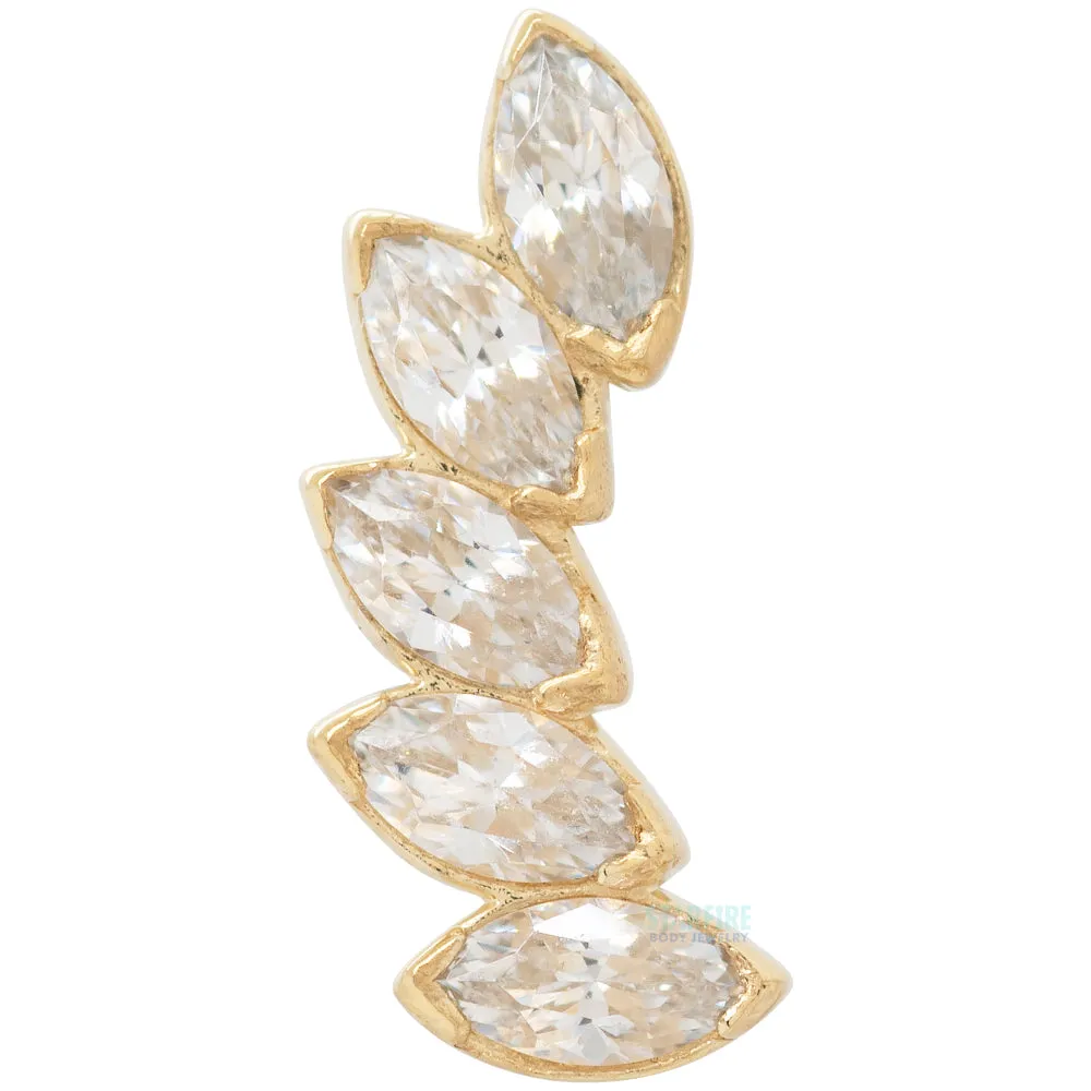 5 Gem Fanfare Threaded End in Yellow Gold with Brilliant-Cut Gems