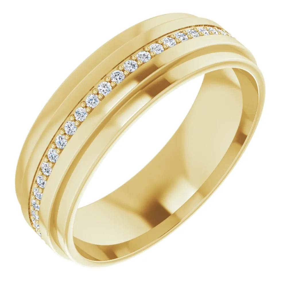 7mm 14K Yellow Gold 1/3 to 3/8 CTW Diamond Eternity Ridge Edge Band