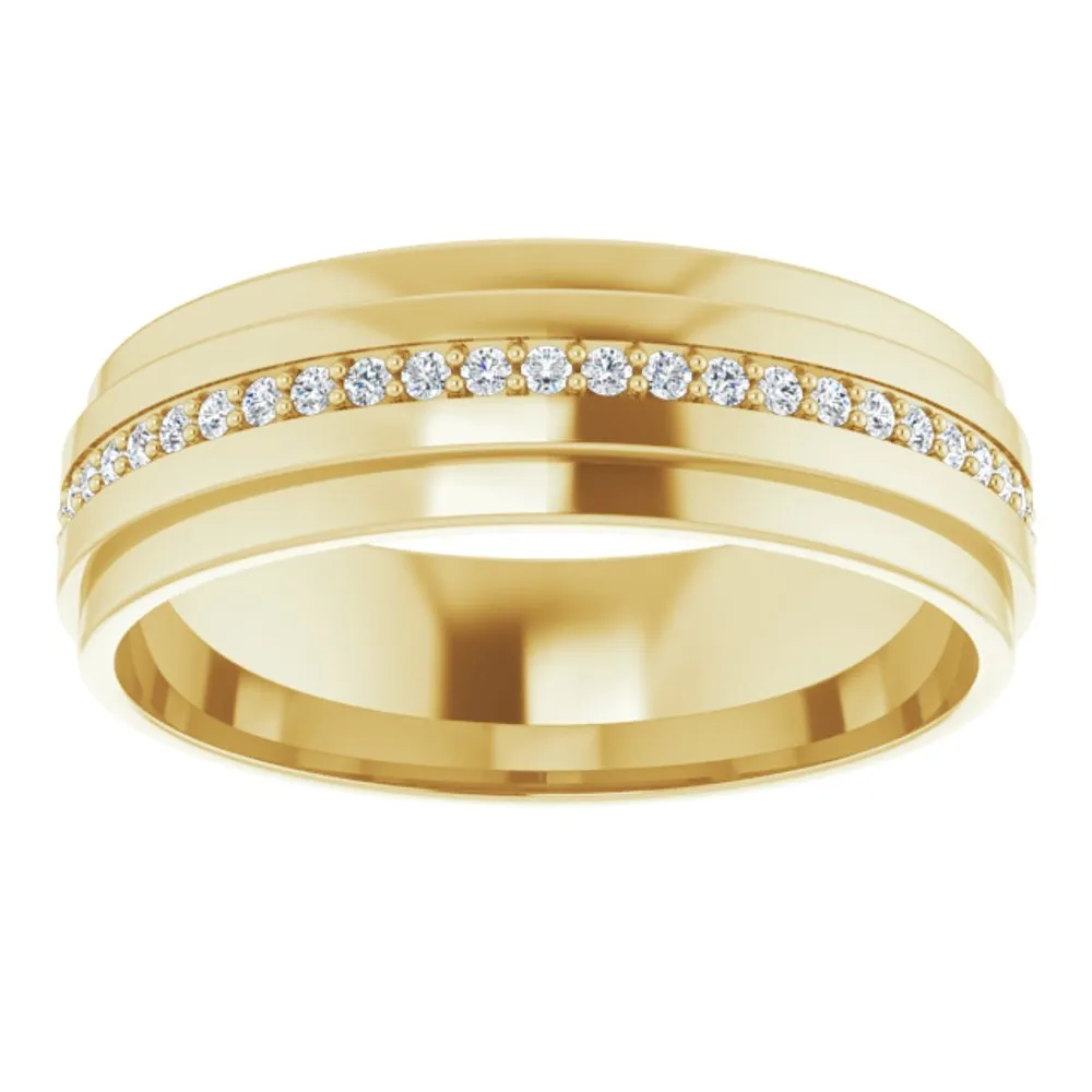 7mm 14K Yellow Gold 1/3 to 3/8 CTW Diamond Eternity Ridge Edge Band