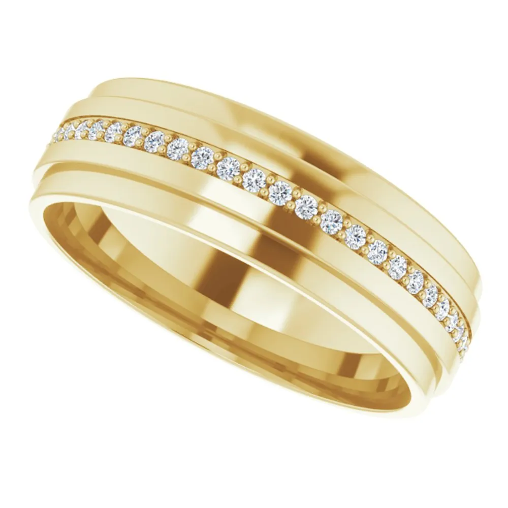 7mm 14K Yellow Gold 1/3 to 3/8 CTW Diamond Eternity Ridge Edge Band