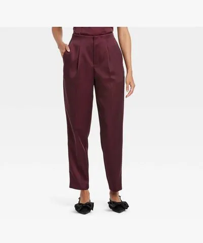 A New Day Women's Super-High Rise Tapered Ankle Tailored Satin Trousers