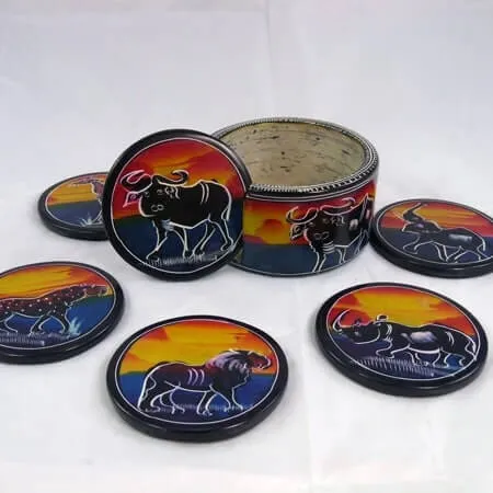A set 6 African soap stone table coasters