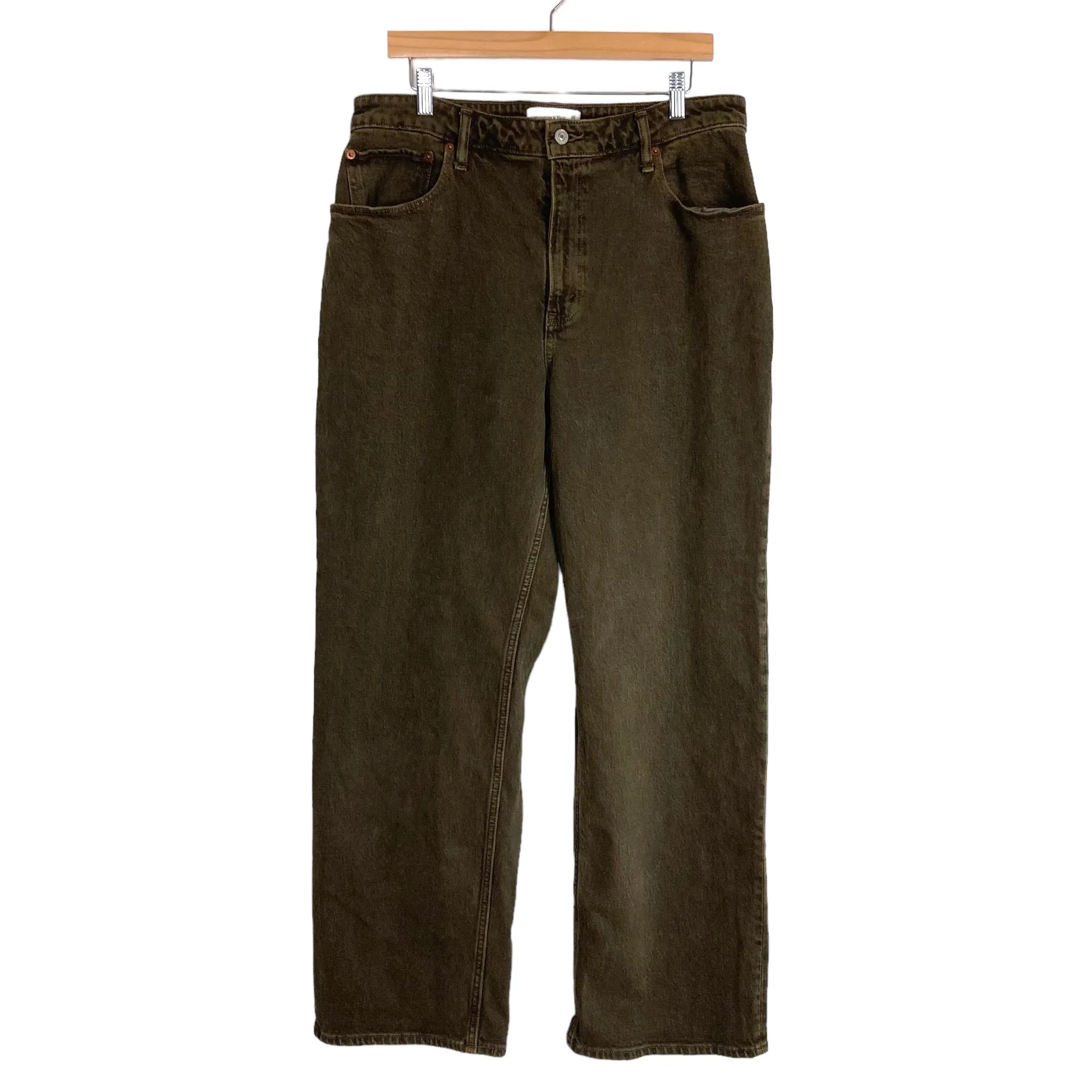 ABERCROMBIE & FITCH DARK BROWN CURVE LOVE HIGH RISE 90'S RELAXED JEANS-SIZE 32/14 (INSEAM 31”,  ONLINE)