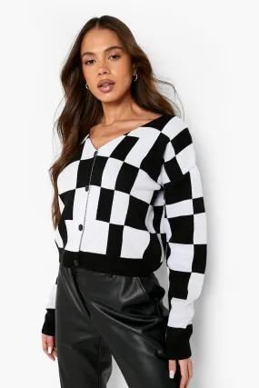 Abstract Check Cropped Cardigan