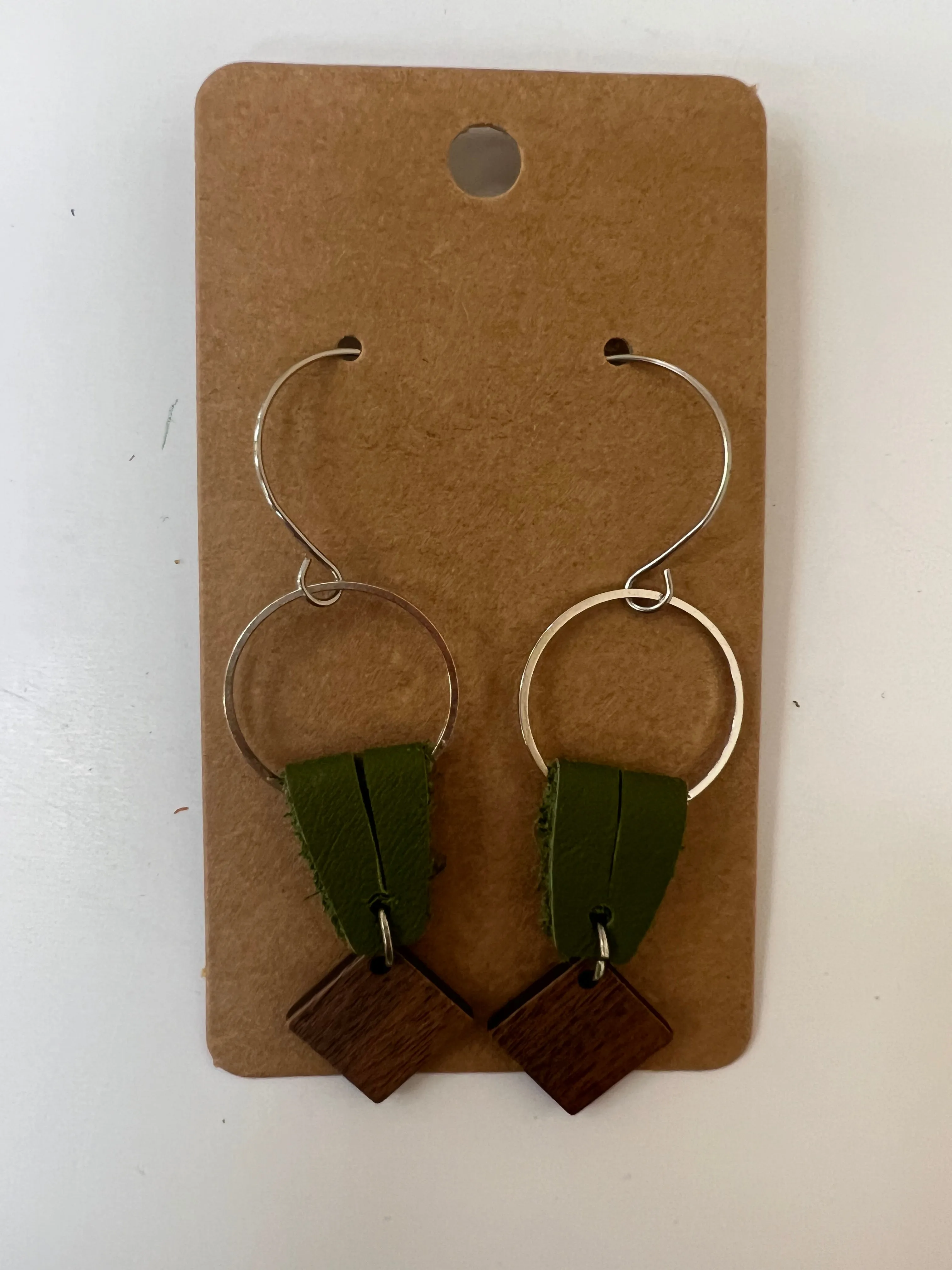 Abstract Earrings - Green Wood