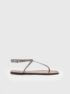 Alassio Black/Linen Printed Graphic Snake Nappa Flat sandals