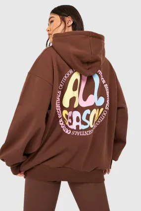 All Season Puff Print Slogan Oversized Hoodie