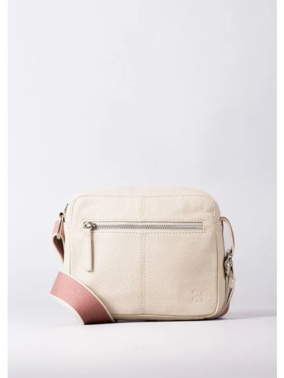 Alston Boxy Leather Cross Body Bag in Ivory with Canvas Strap