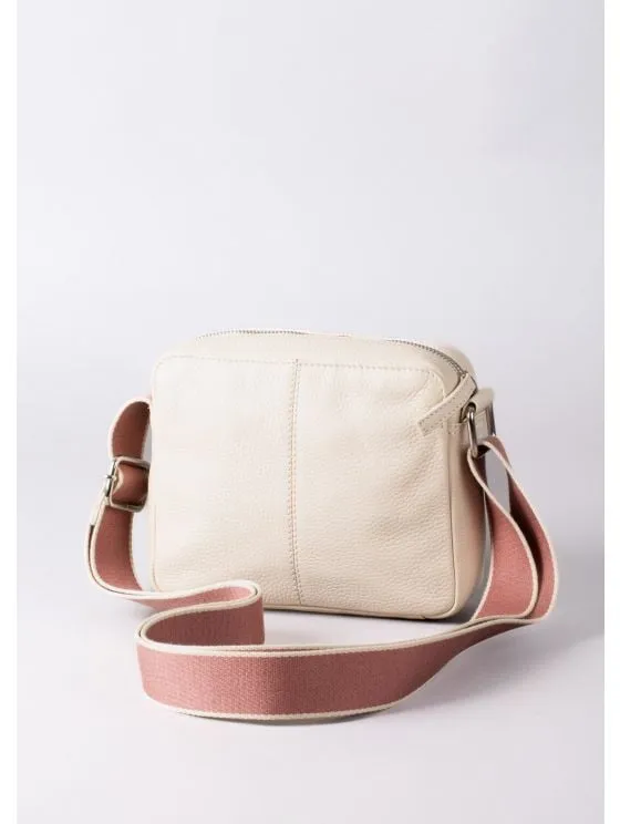 Alston Boxy Leather Cross Body Bag in Ivory with Canvas Strap