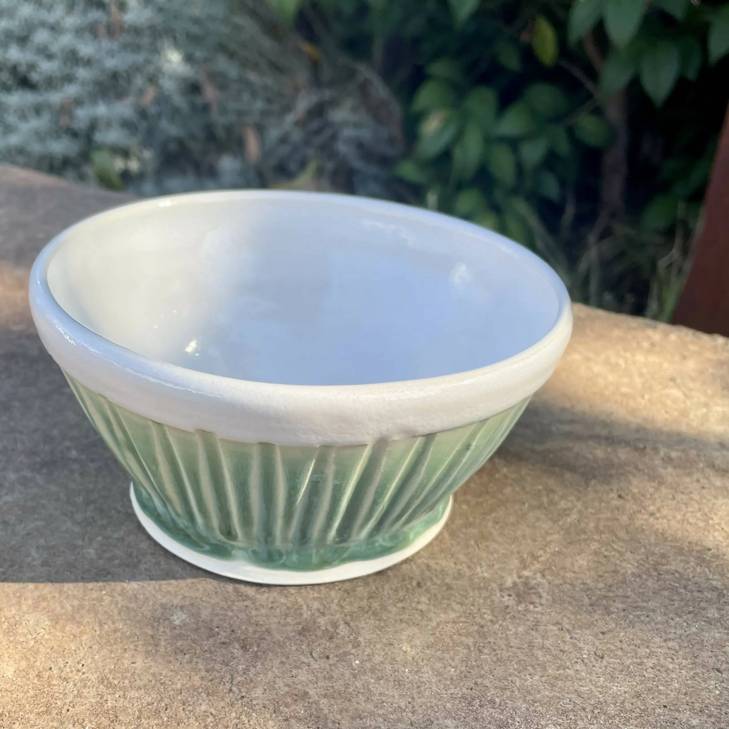 Angie Talbert Studios - footed medium green fluted bowl