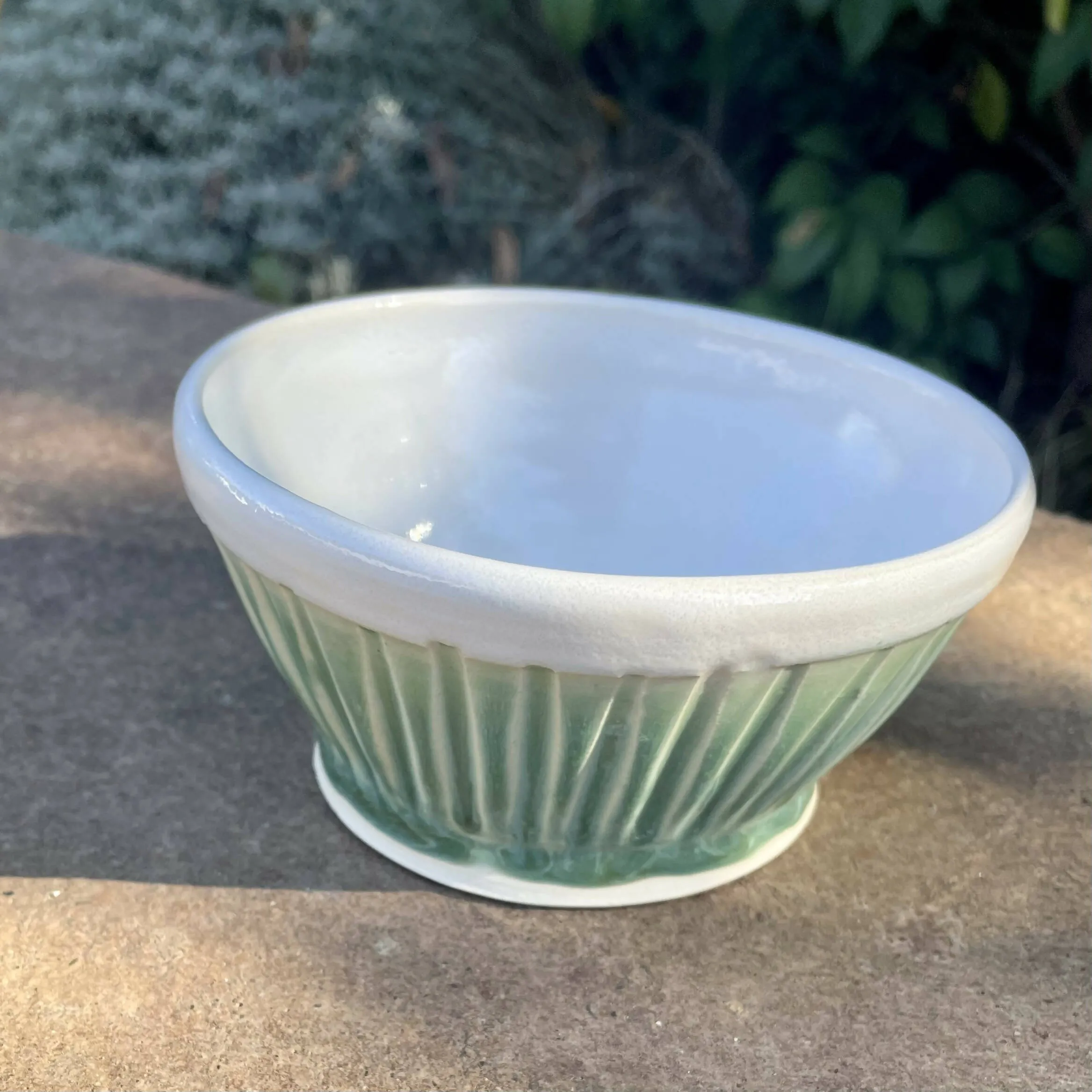 Angie Talbert Studios - footed medium green fluted bowl