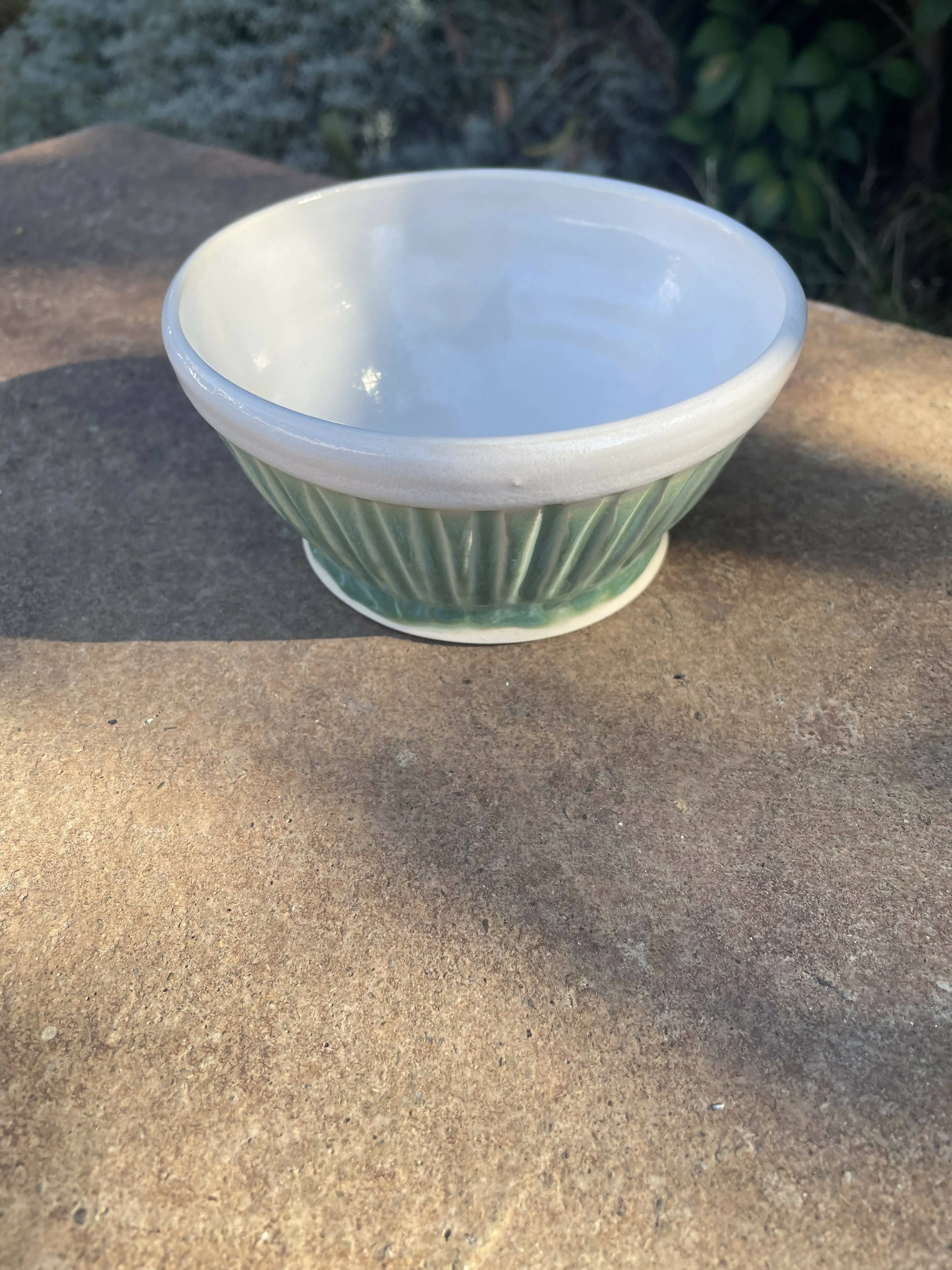 Angie Talbert Studios - footed medium green fluted bowl