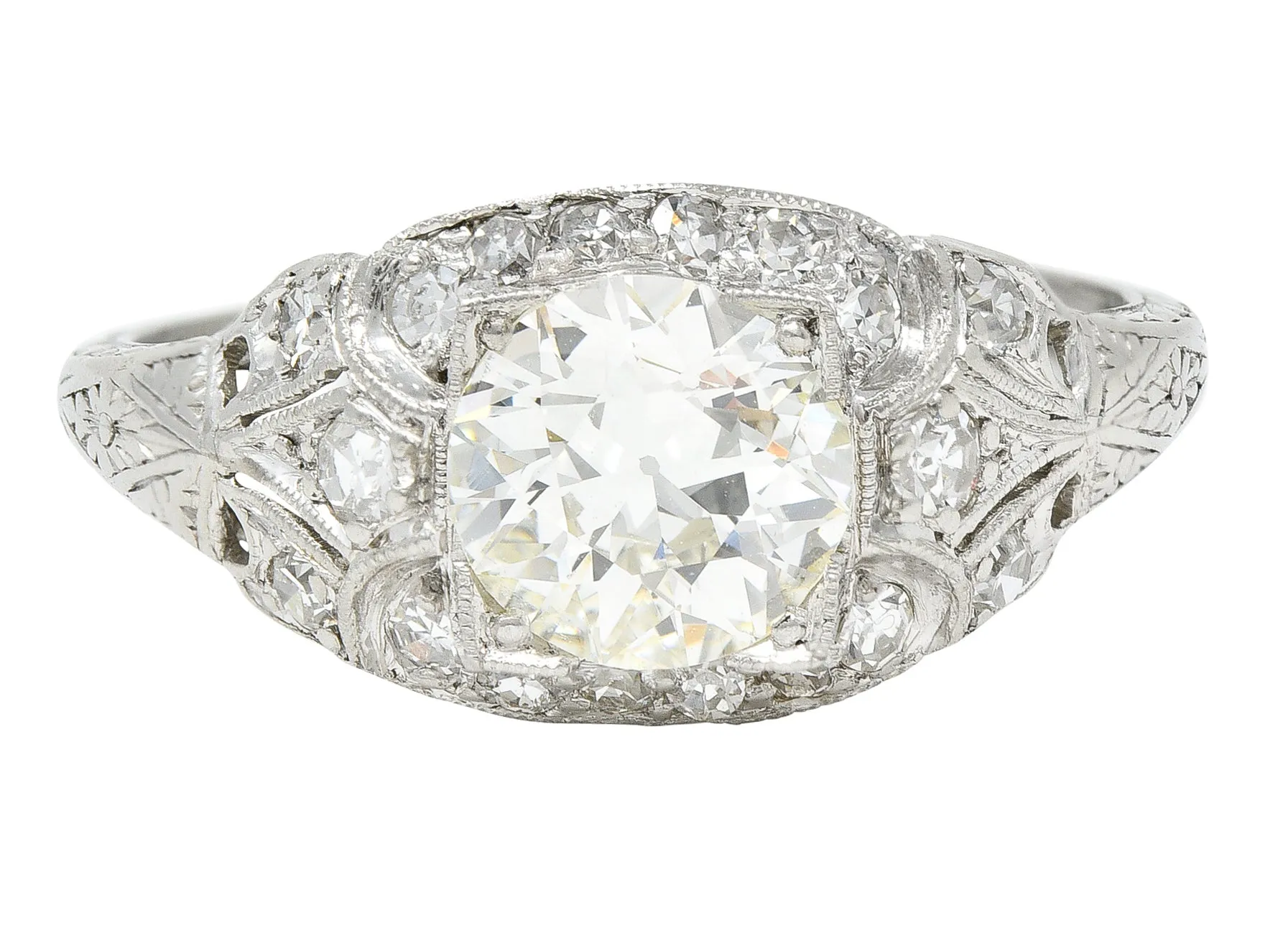 Art Deco 1.52 CTW Old European Cut Diamond Platinum Orange Blossom Bombay Engagement Ring