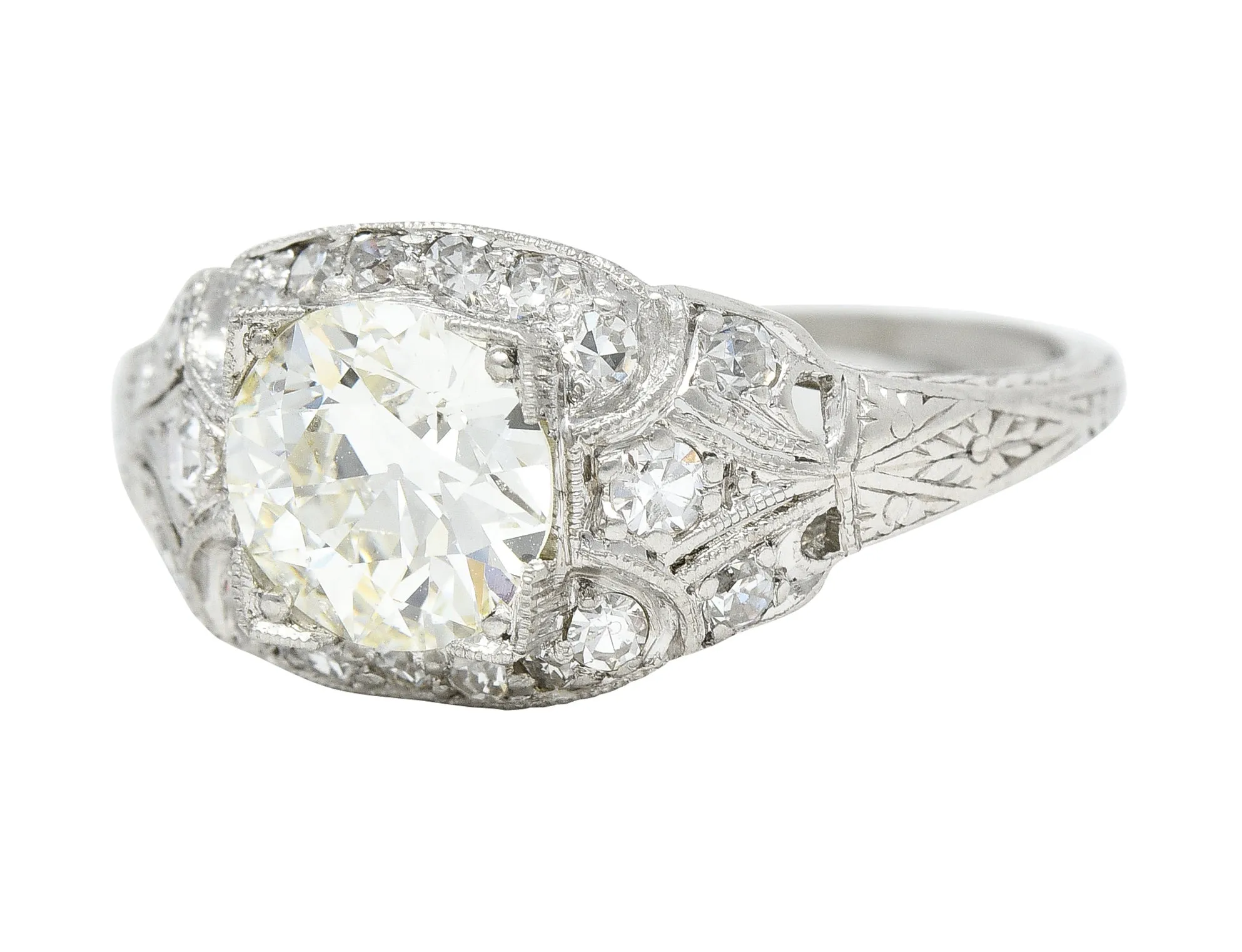 Art Deco 1.52 CTW Old European Cut Diamond Platinum Orange Blossom Bombay Engagement Ring