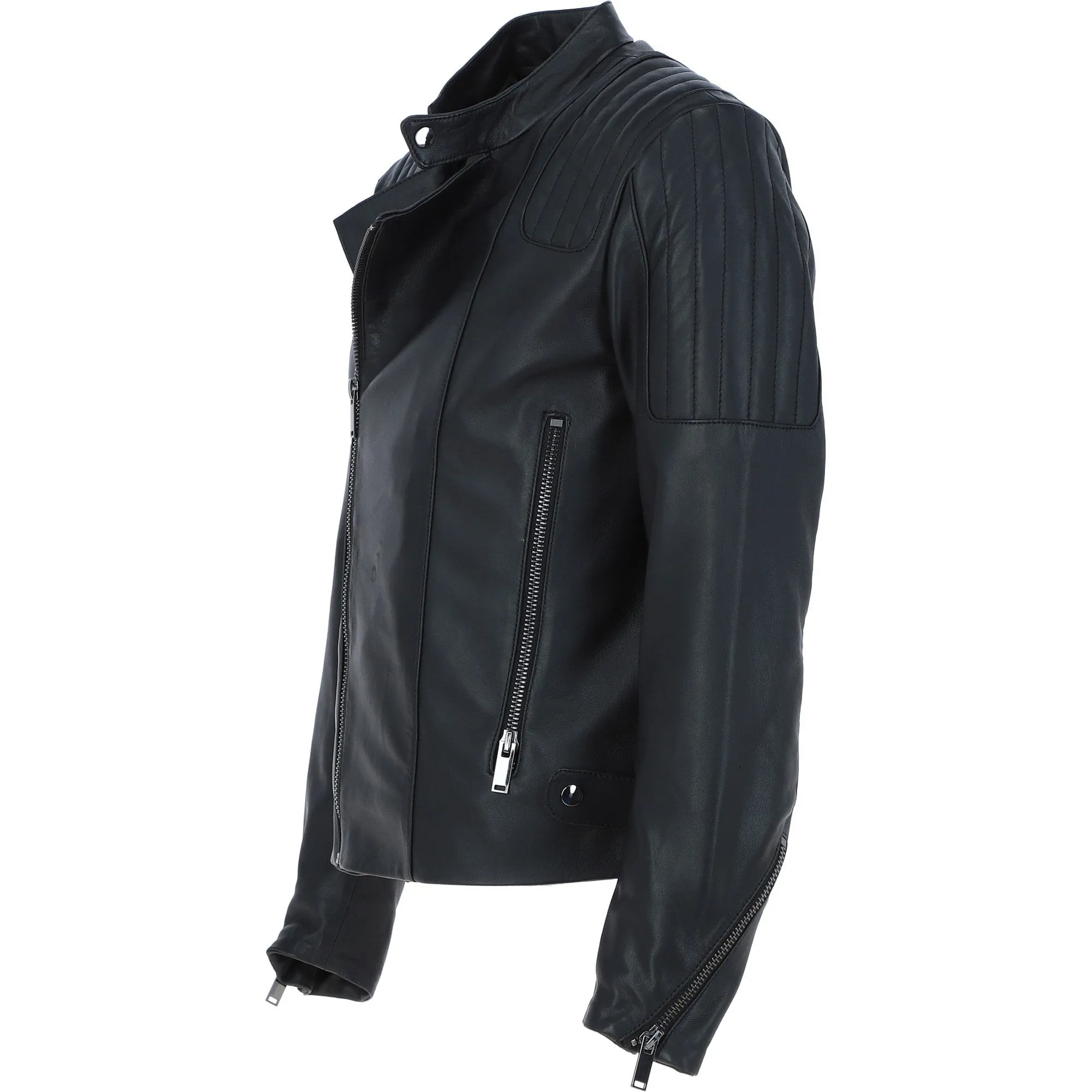 Ashwood Leather Vegetable Tanned Side Zip Biker Jacket - Black: AWM-1716