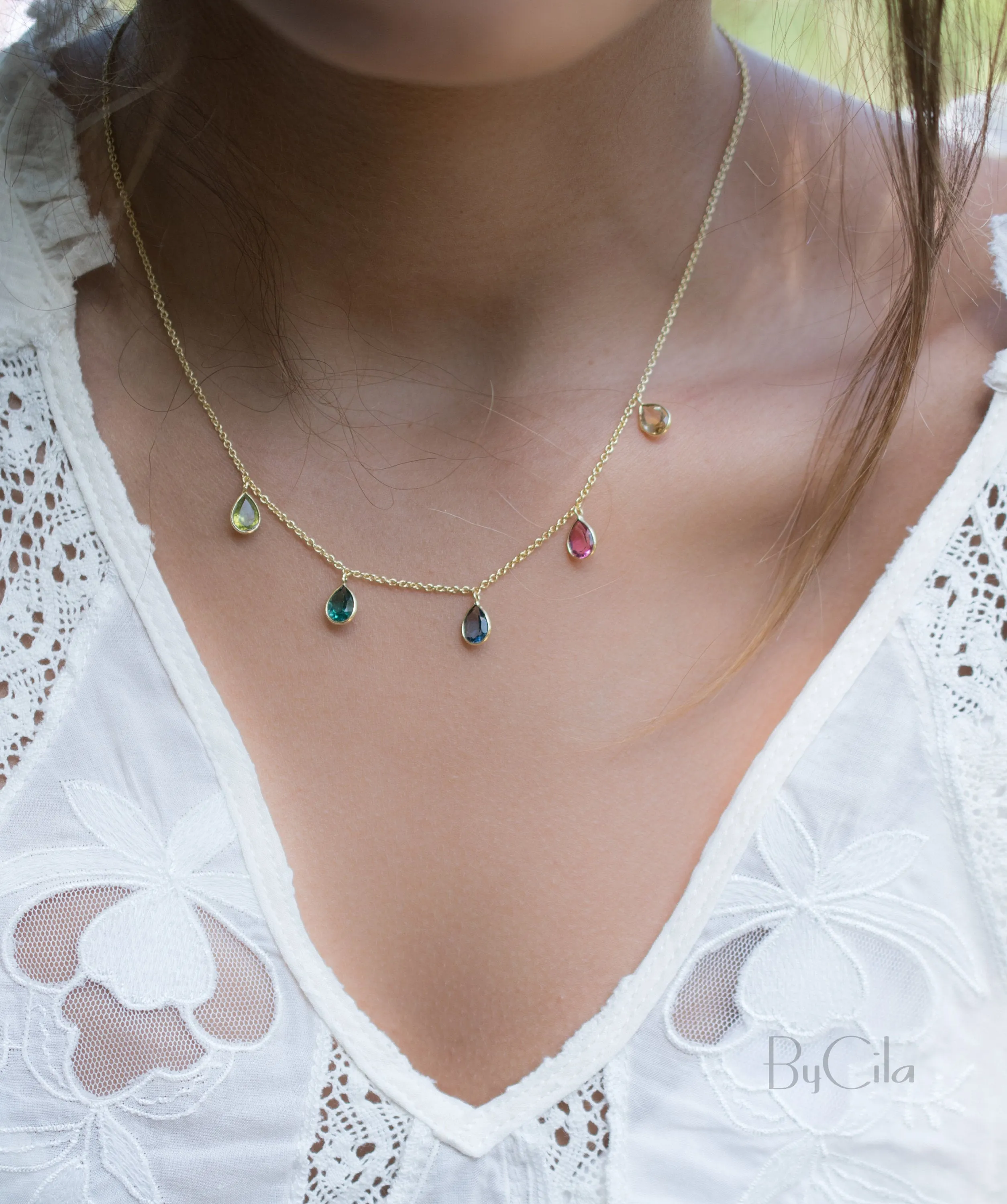 Ava Necklace * Citrine/ Pink and green tourmaline hydro/ Iolite hydro * Gold Plated 18k * BJN041