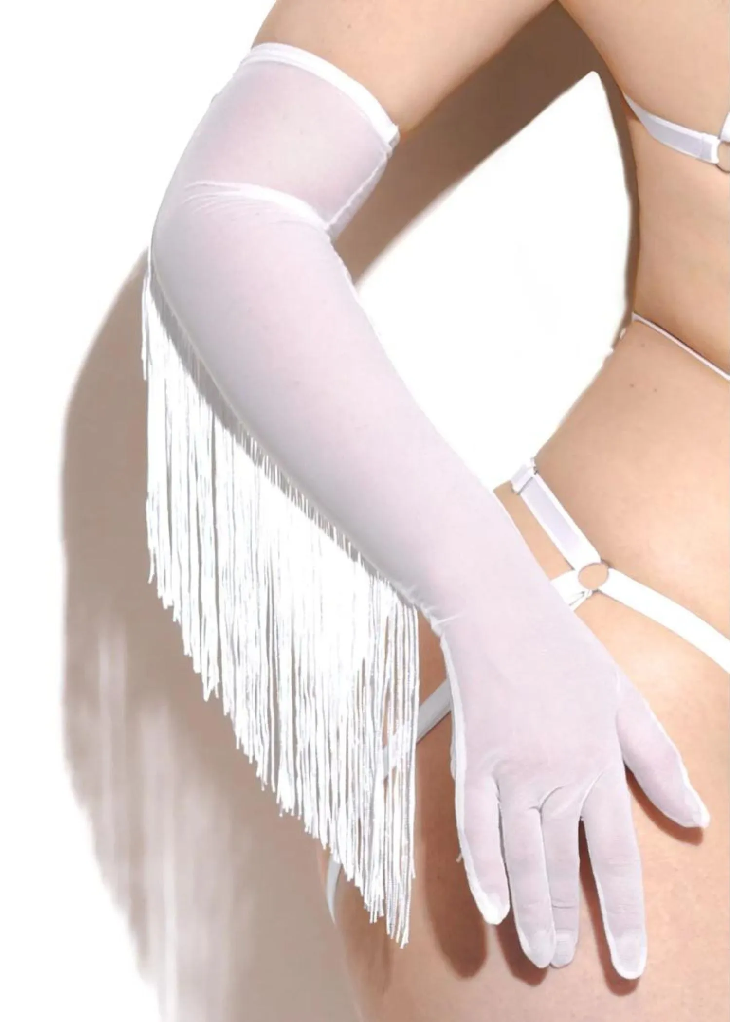     Baed Stories Long Mesh Gloves With Fringe (White)