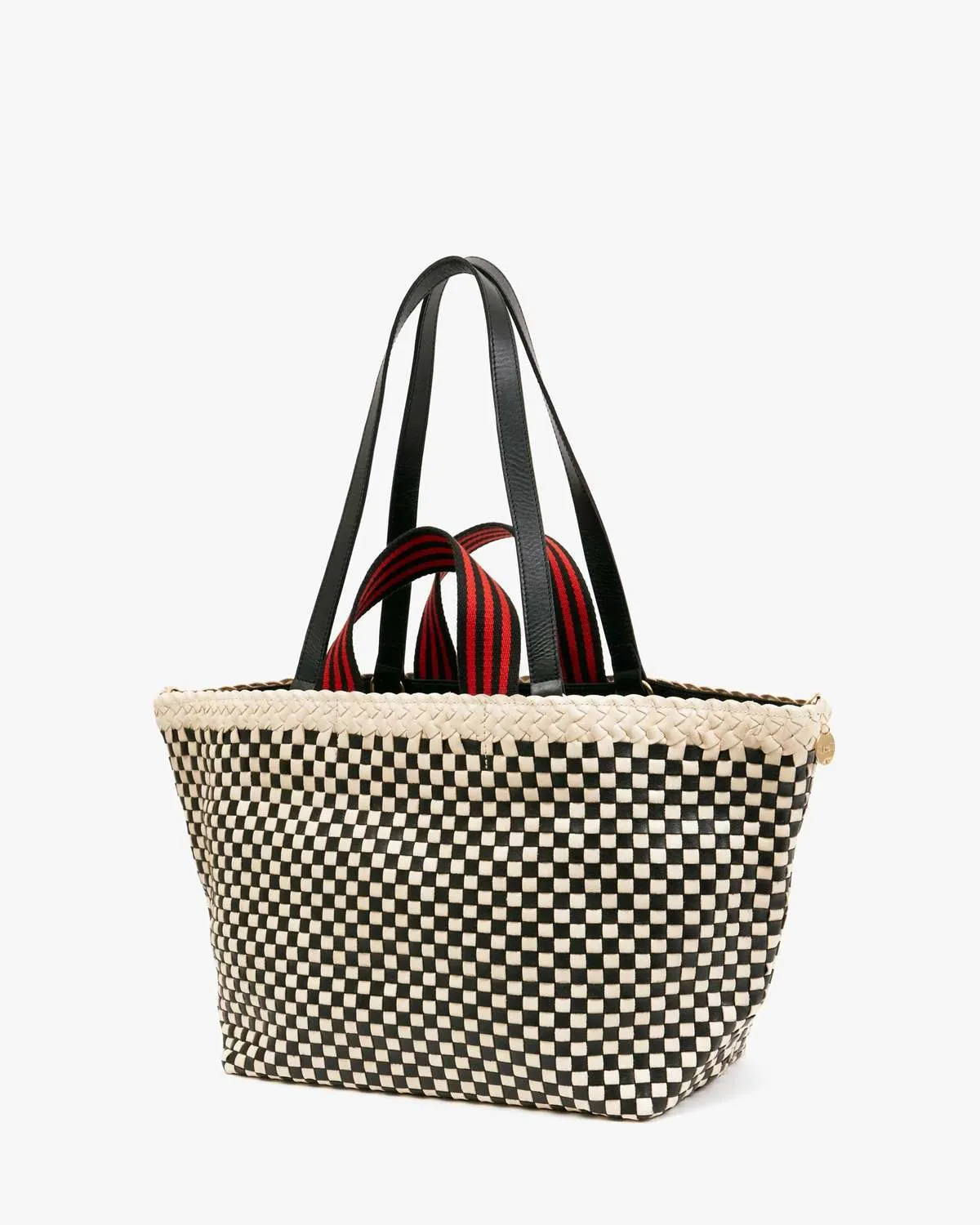 Bateau Tote - Black/Cream Boarder Woven Checker