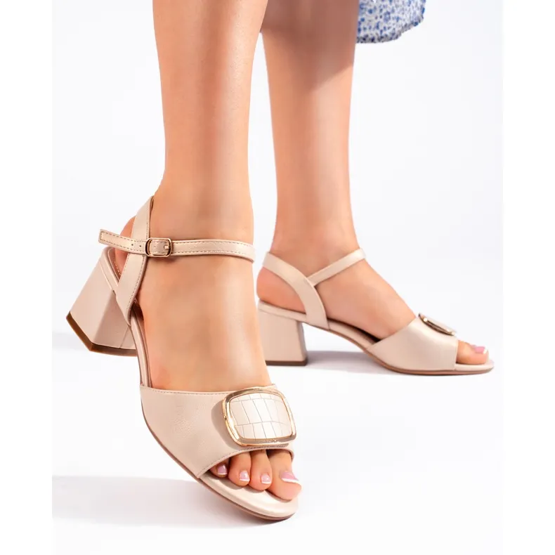 Beige elegant high-heeled sandals by Sergio Leone