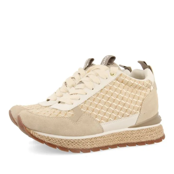 BEIGE SNEAKERS WITH INTERNAL WEDGE AND GEOMETRIC PRINT FOR WOMEN PUKE