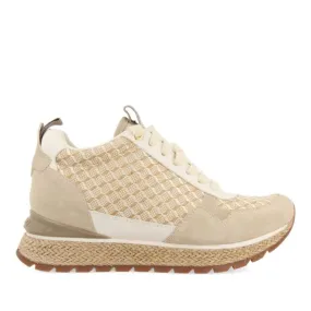 BEIGE SNEAKERS WITH INTERNAL WEDGE AND GEOMETRIC PRINT FOR WOMEN PUKE