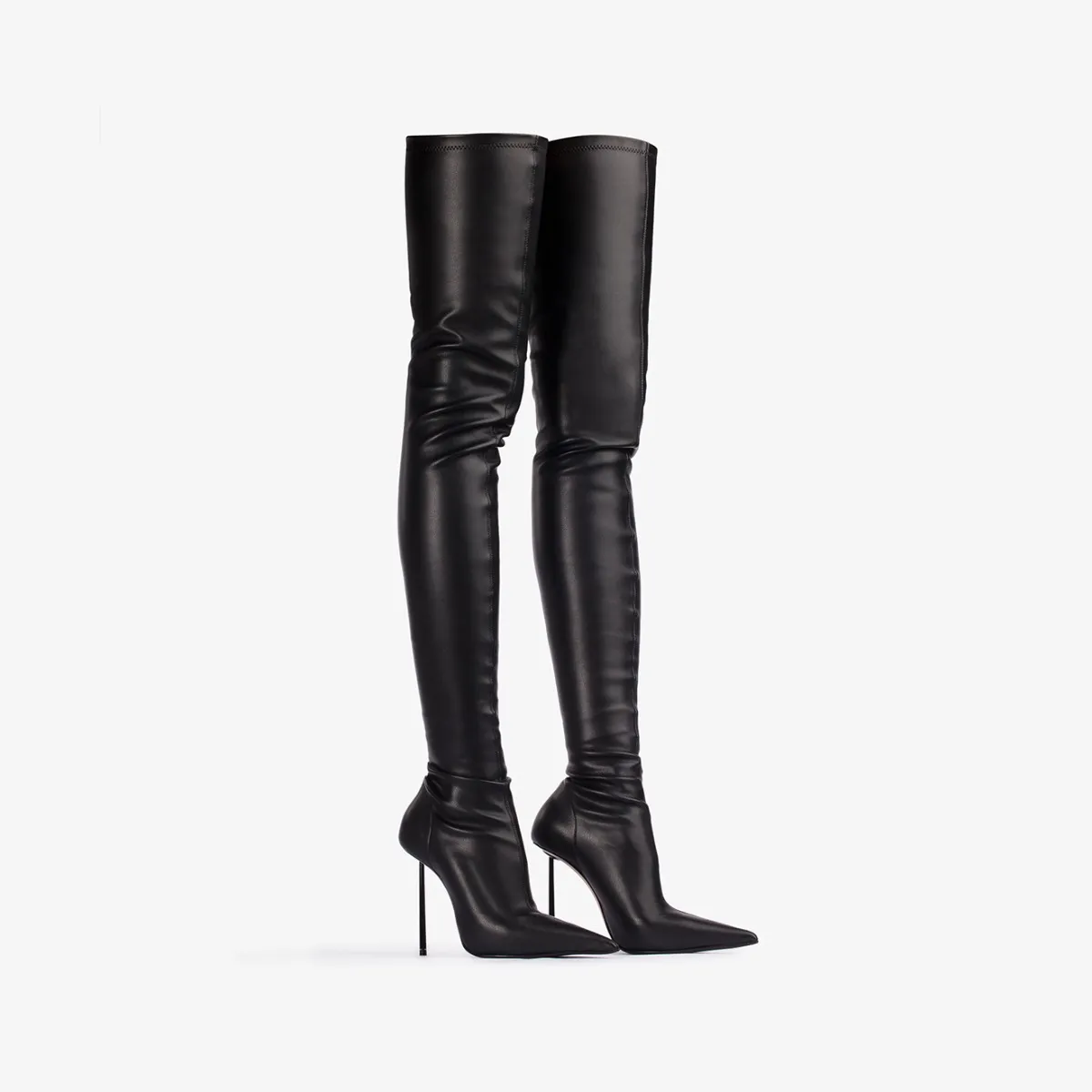 BELLA THIGH-HIGH BOOT 120 mm Black stretch vegan leather over-the-knee boot