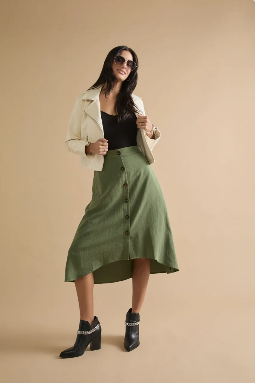 Belle Button Front Skirt