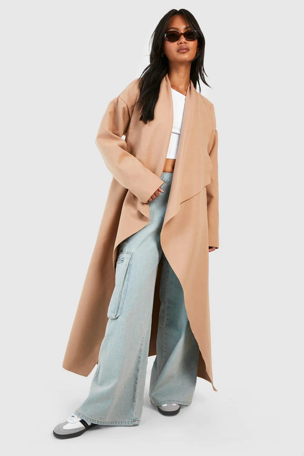 Belted Super Oversized Waterfall Wool Look Coat