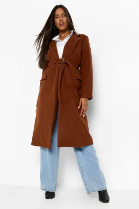 Belted Wool Look Wrap Coat