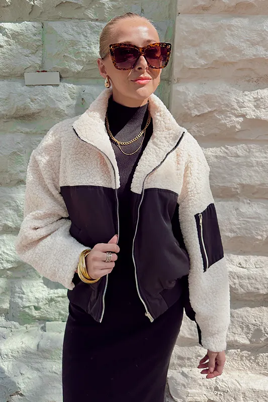Better With Coffee Shearling Bomber Jacket