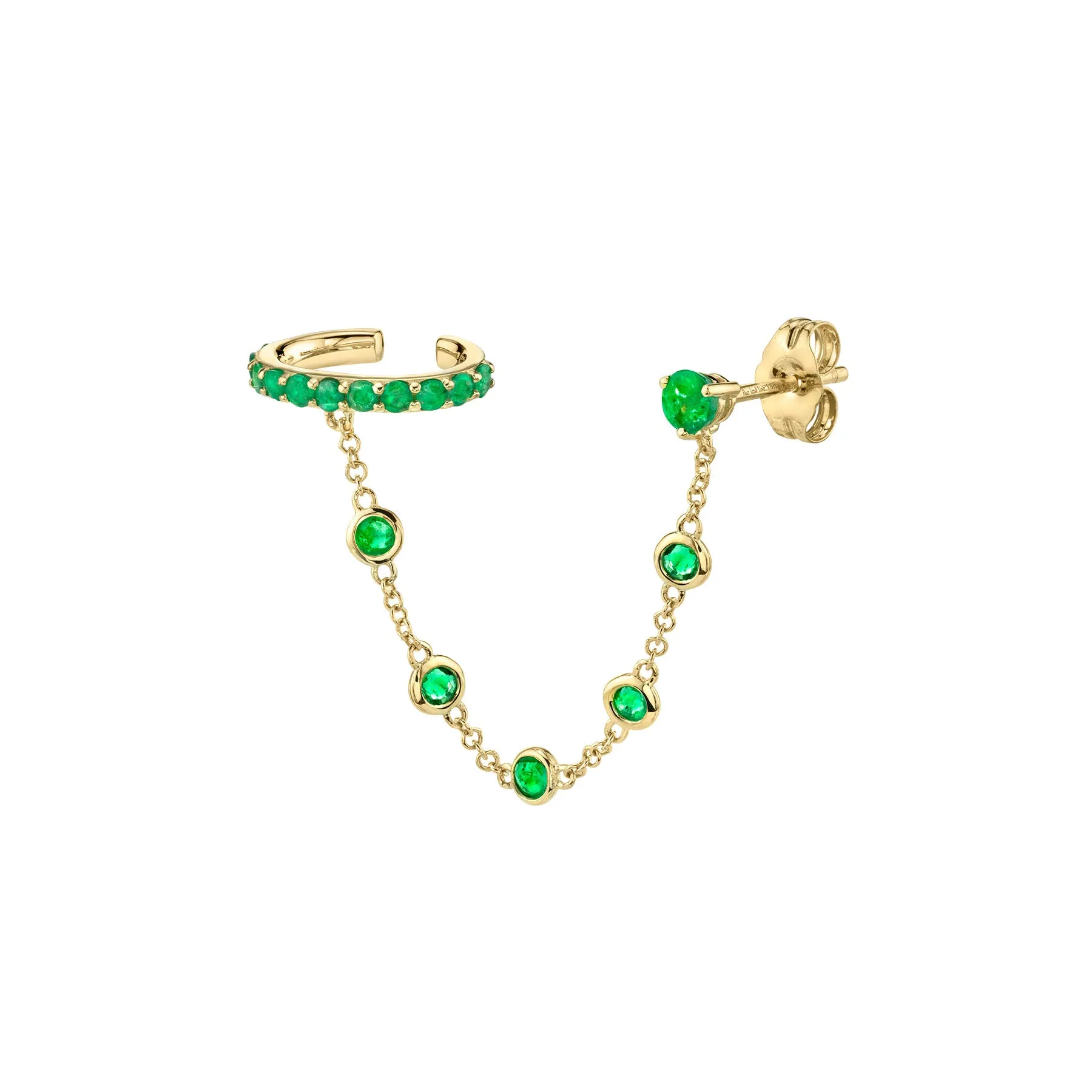 Bezel Connected Cuff - Emerald / 14k Yellow Gold