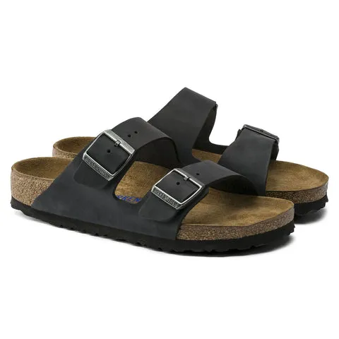 Birkenstock Arizona Two Strap Sandals (Soft Footbed) - Black Oiled Leather