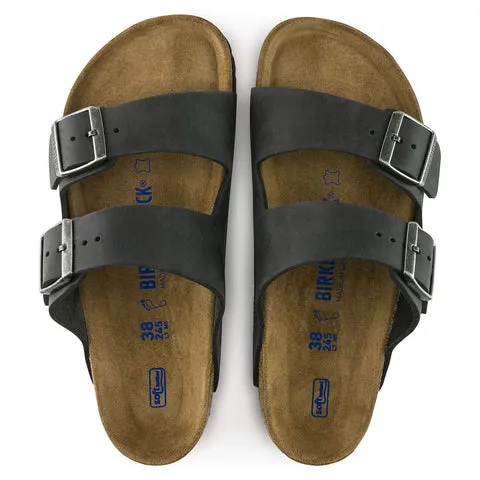 Birkenstock Arizona Two Strap Sandals (Soft Footbed) - Black Oiled Leather