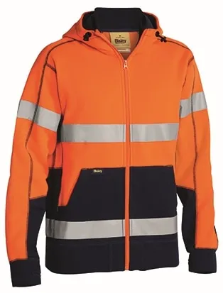 Bisley Workwear BK6819T Hi-Visibility Long Sleeve Hoodie - Fleece - Polyester - Reflective Tape - Orange/Navy - S