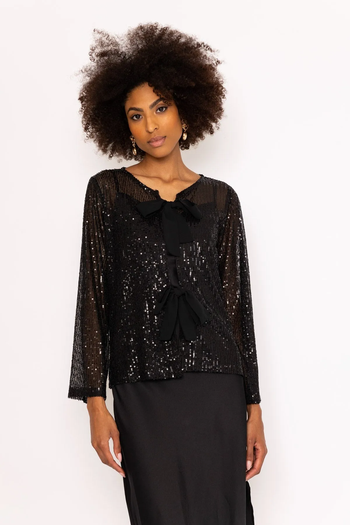 Black Bow Detail Sequin Jacket