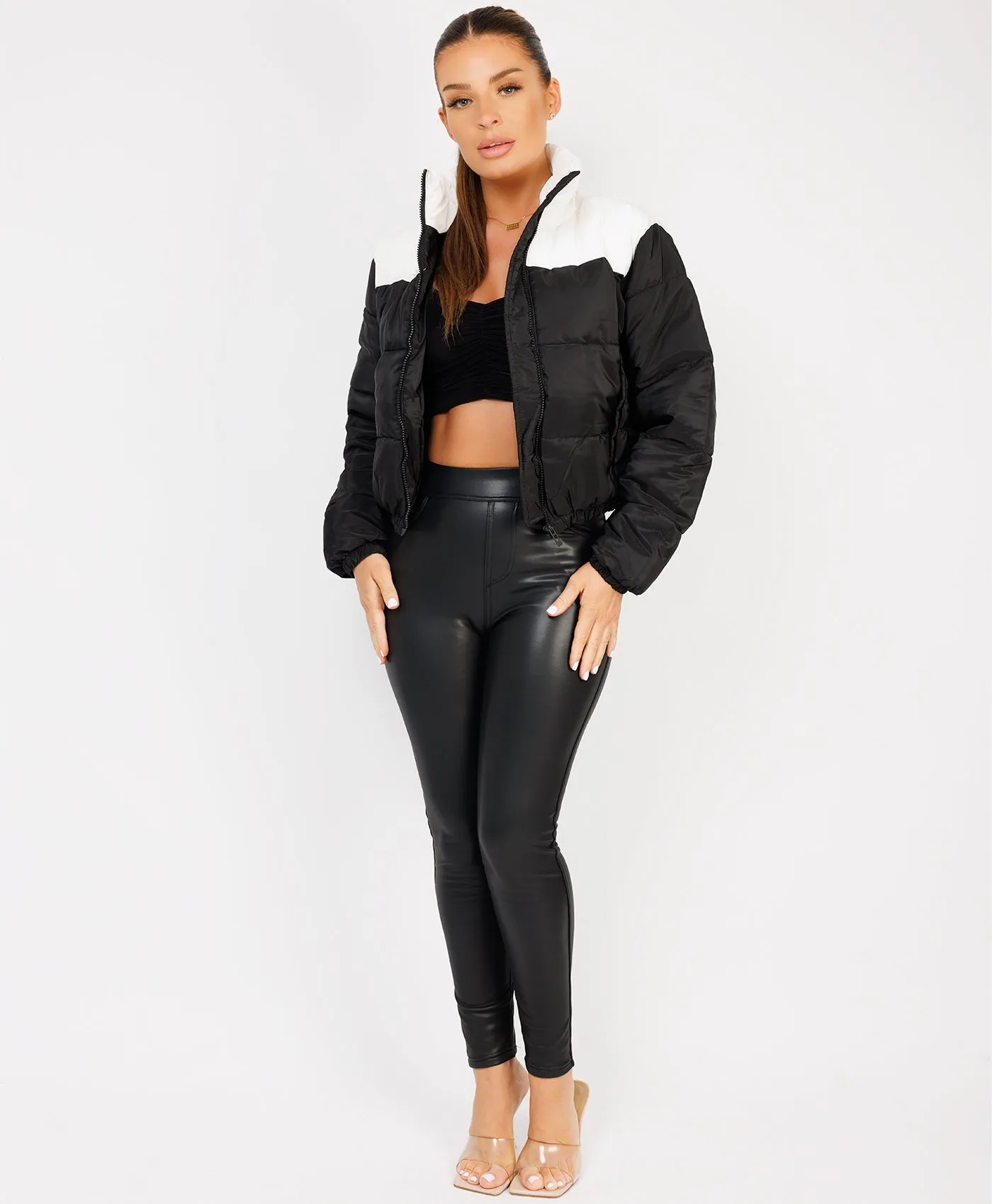 Black Colour Block Padded Zipped Puffer Bomber Jacket