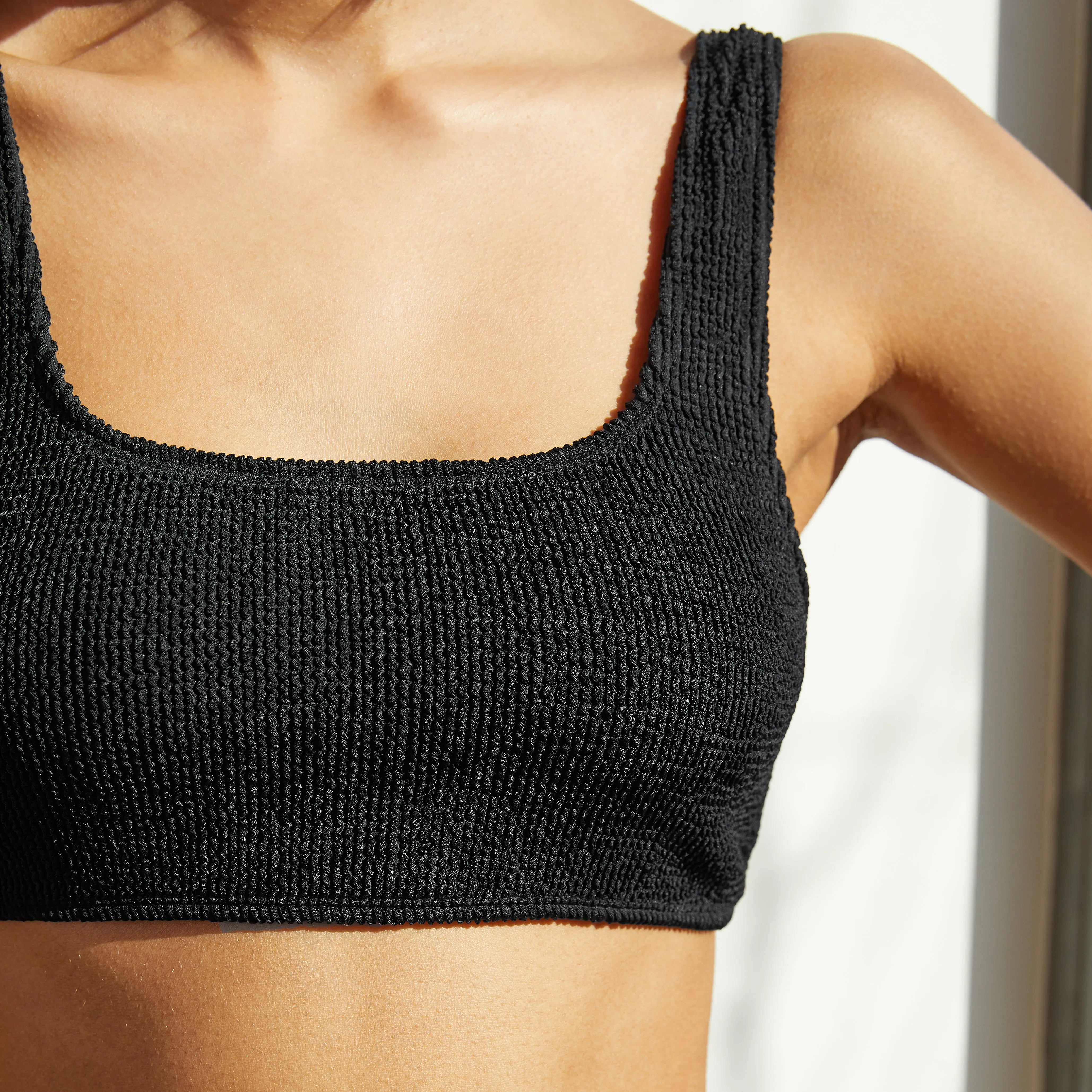 Black Crinkle Bikini Top