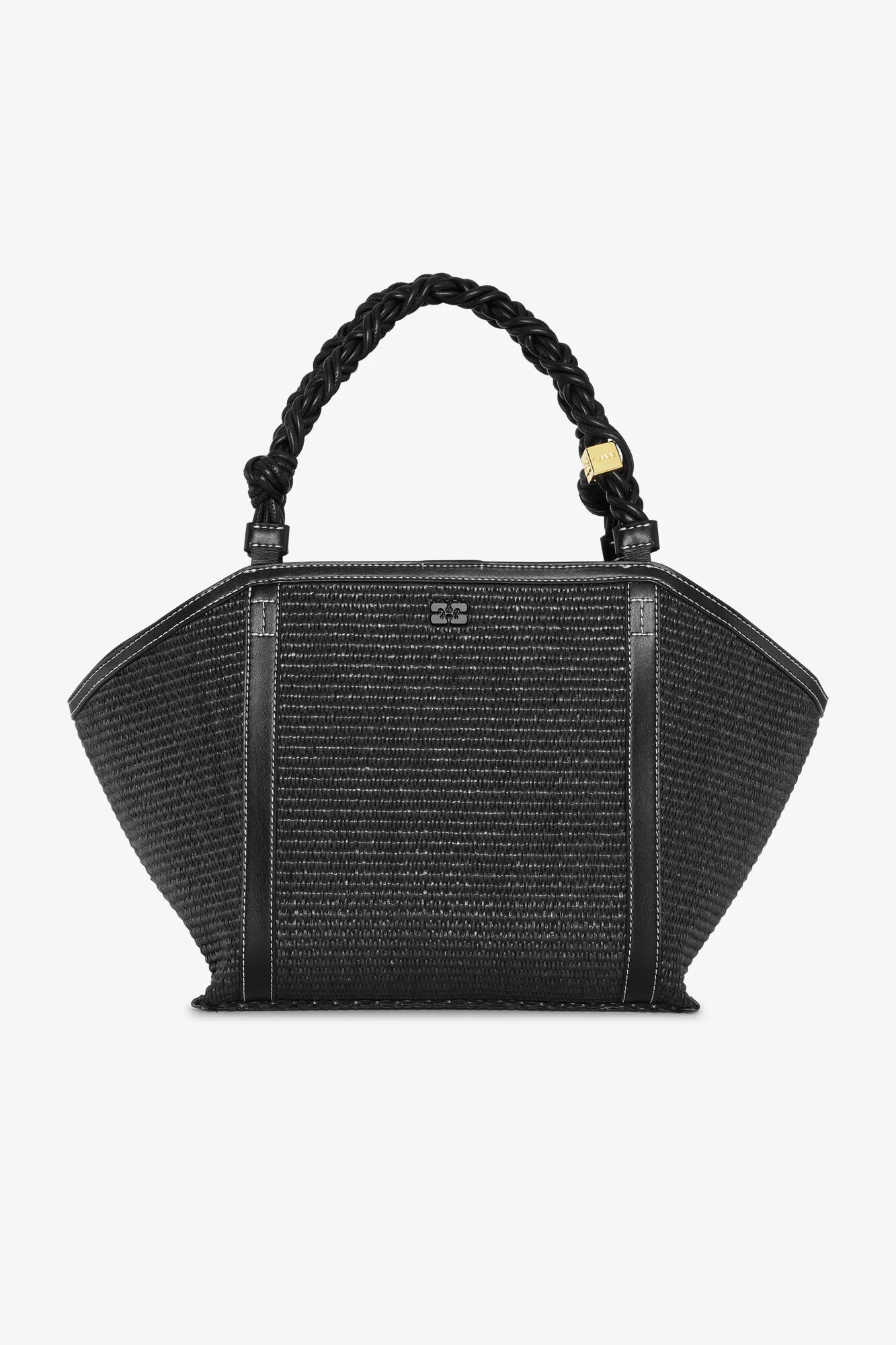 Black GANNI Bou Medium Tote Raffia Bag