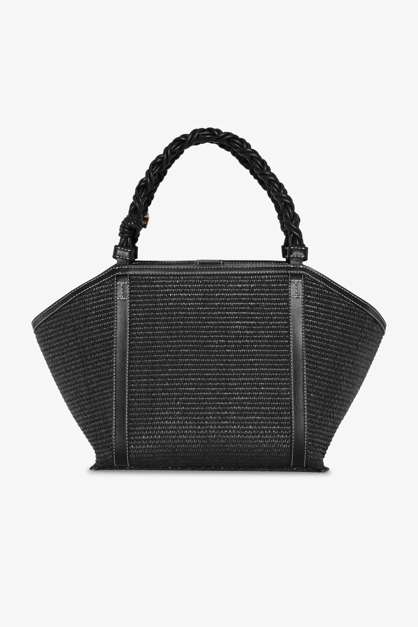 Black GANNI Bou Medium Tote Raffia Bag