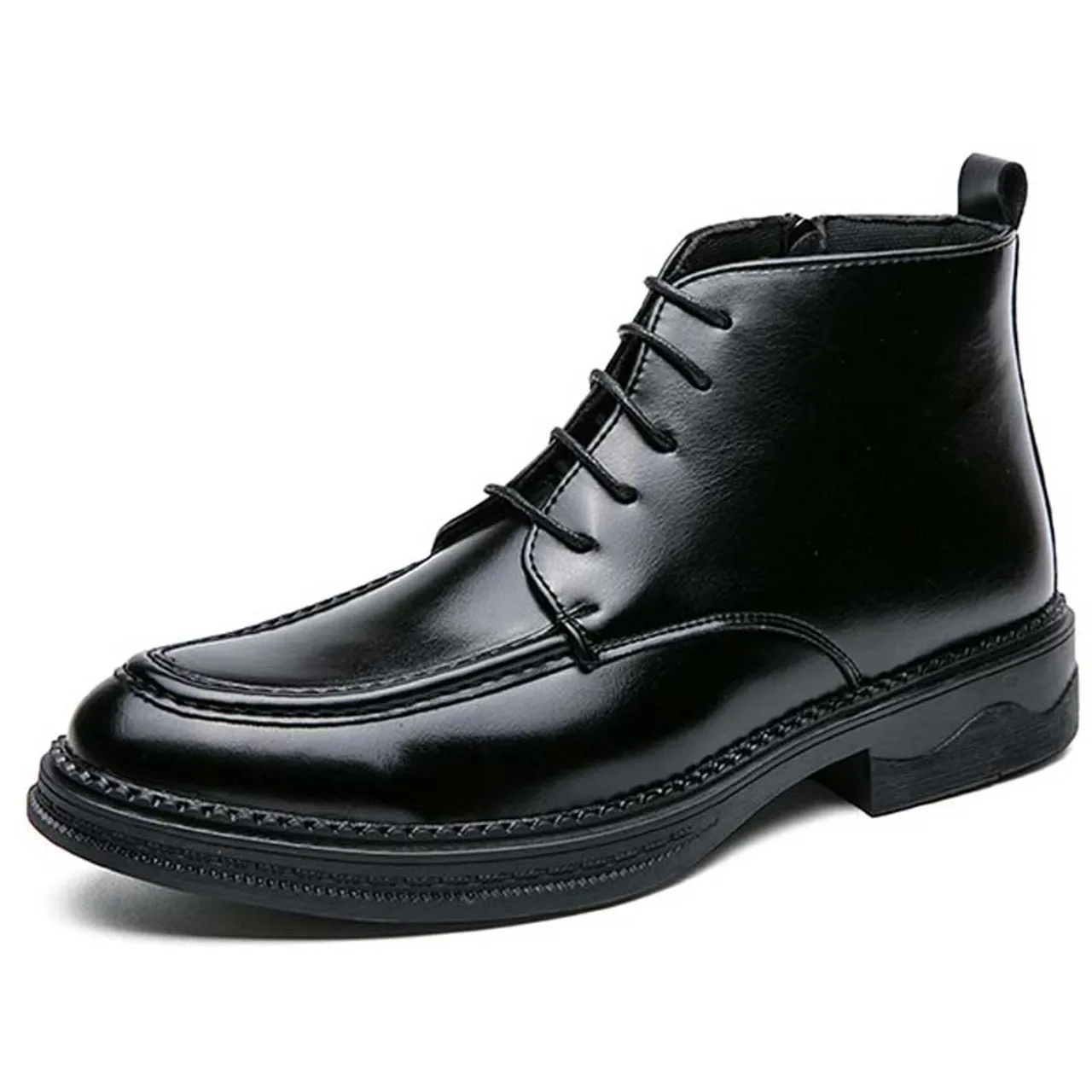 Black plain side zip lace up shoe boot