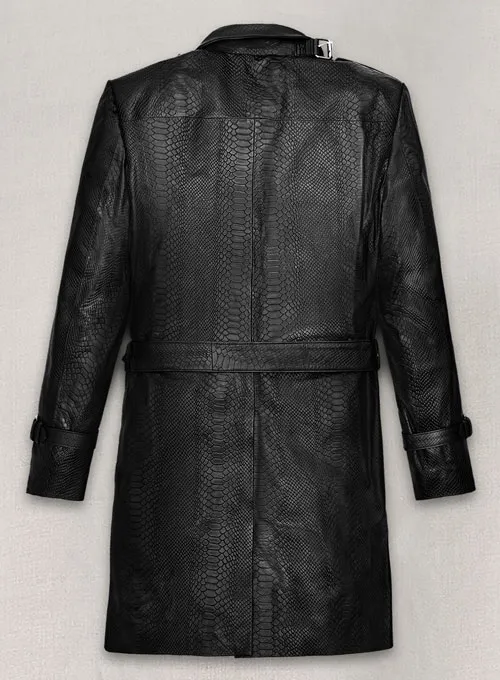 Black Python Leather Long Coat #204