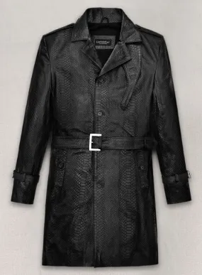 Black Python Leather Long Coat #204