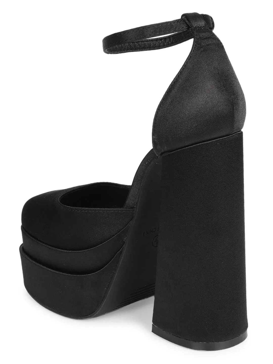 Black Satin Strappy Block Sandals (TC-GOWN1-BLKSAT)